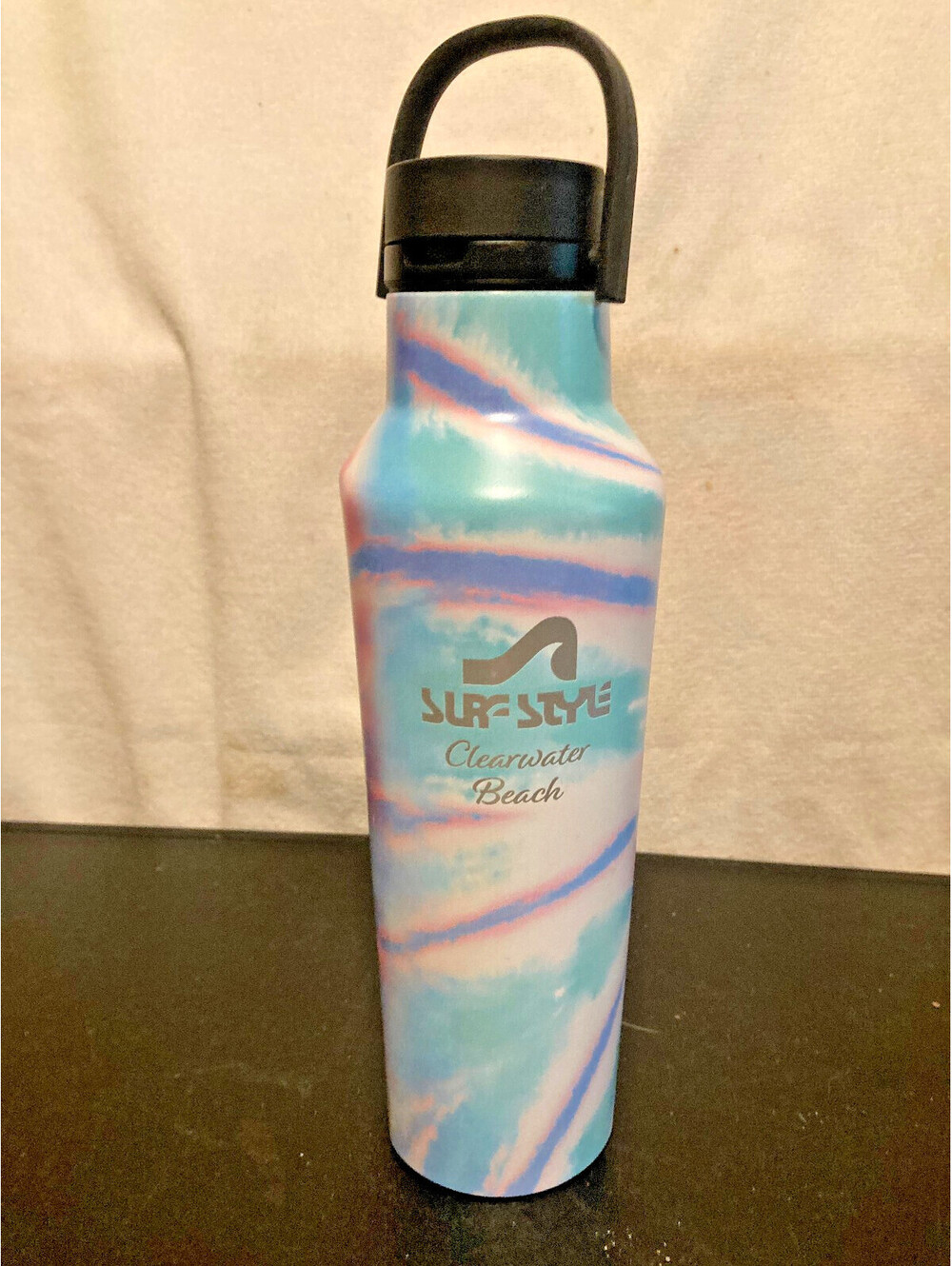 Surfstyle Clearwater Beach Corkcicle 20 oz Canteen – tie dye Pale Blue Pink